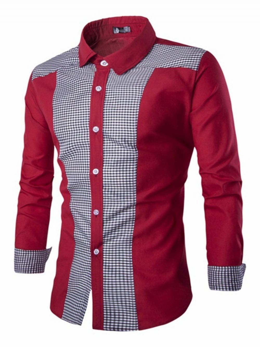 Geruit Casual Patchwork Lente-Shirt Met Enkele Rij Knopen