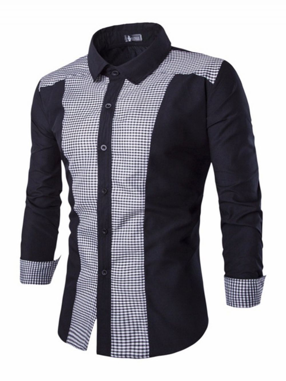 Geruit Casual Patchwork Lente-Shirt Met Enkele Rij Knopen