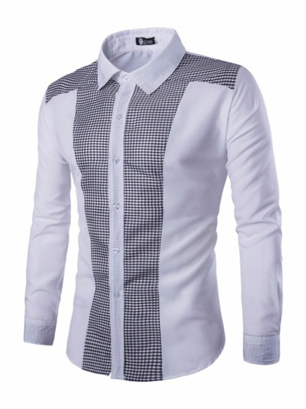 Geruit Casual Patchwork Lente-Shirt Met Enkele Rij Knopen