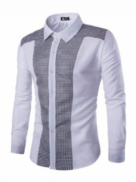 Geruit Casual Patchwork Lente-Shirt Met Enkele Rij Knopen