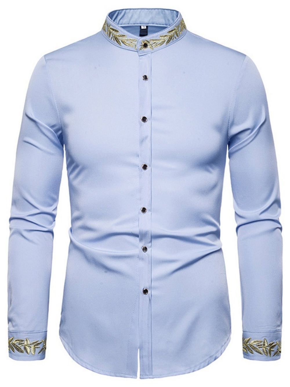 Opstaande Kraag Casual Geborduurd Lente Shirt Met Enkele Rij Knopen