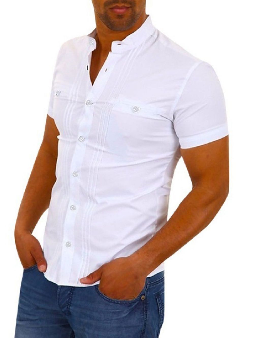 Revers Casual Effen Slim Single-Breasted Herenoverhemd