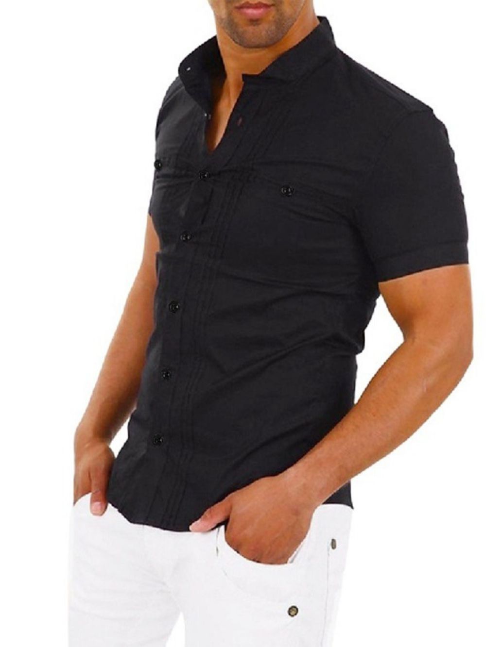 Revers Casual Effen Slim Single-Breasted Herenoverhemd