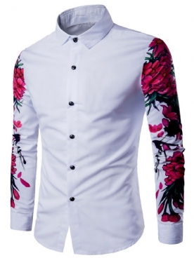 Slim Casual Herenoverhemd Met Revers Bloemenprint