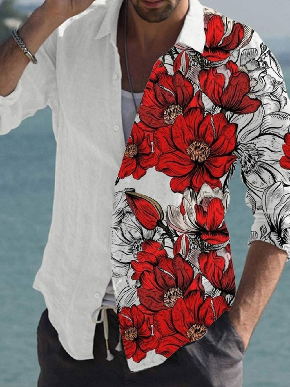 Tiktok Bloemenprint Revers Casual Slim Shirt Met Enkele Rij Knopen