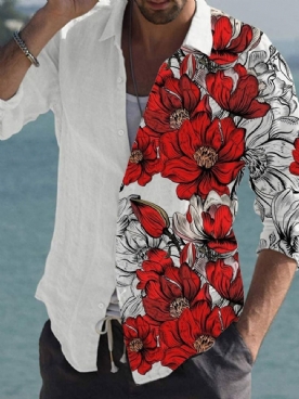 Tiktok Bloemenprint Revers Casual Slim Shirt Met Enkele Rij Knopen