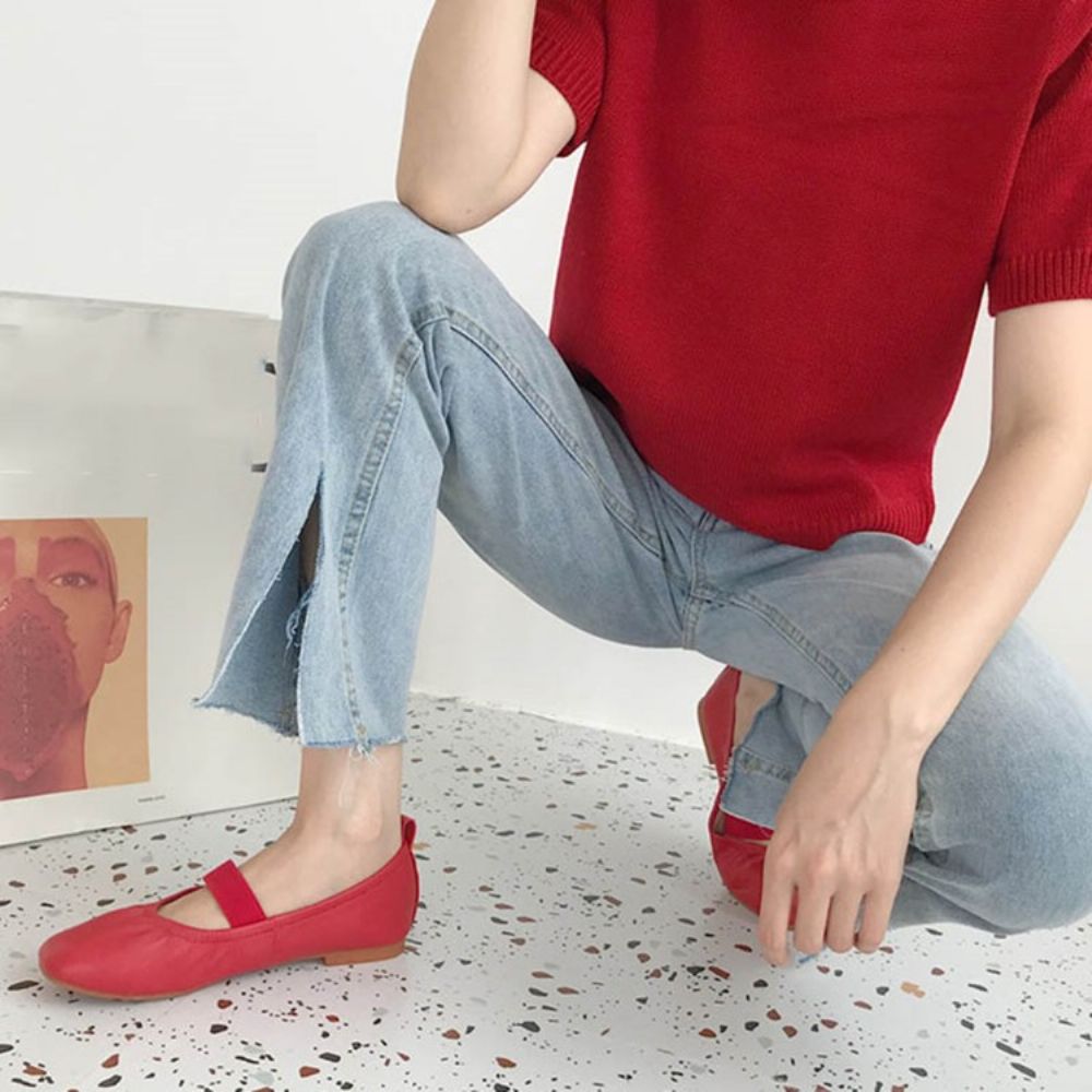 platte schoenen Dames Met Blokhak En Elastische Band Met Vierkante Neus