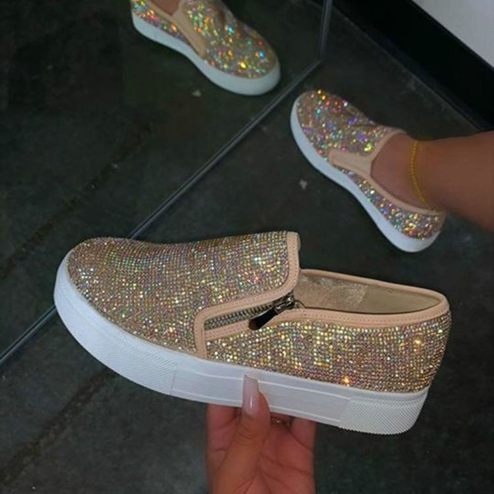 Strass Slip-On Laag Uitgesneden Bovenste Effen Sneakers