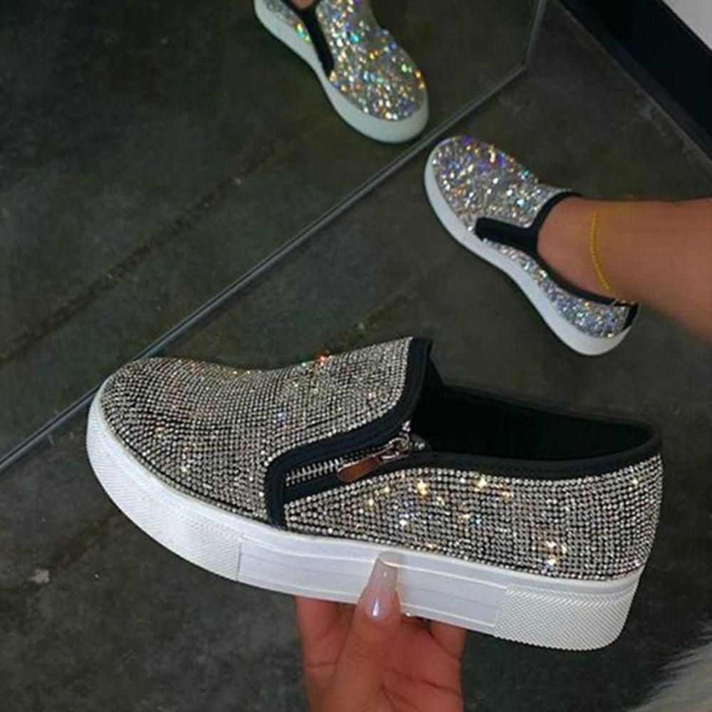 Strass Slip-On Laag Uitgesneden Bovenste Effen Sneakers