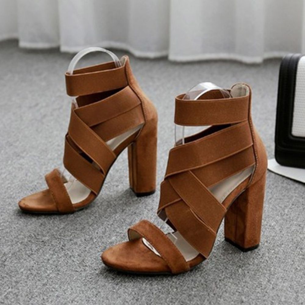 Chunky Heel Open Teenhak Die Westerse Sandalen Dames Bedekt