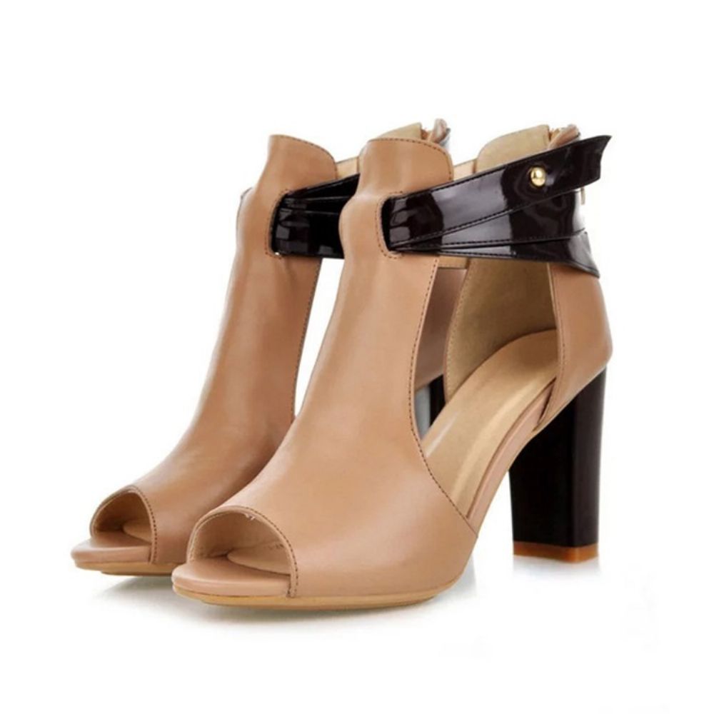 Chunky Heel Peep Toe Rits Western Dunne Schoenen Dames