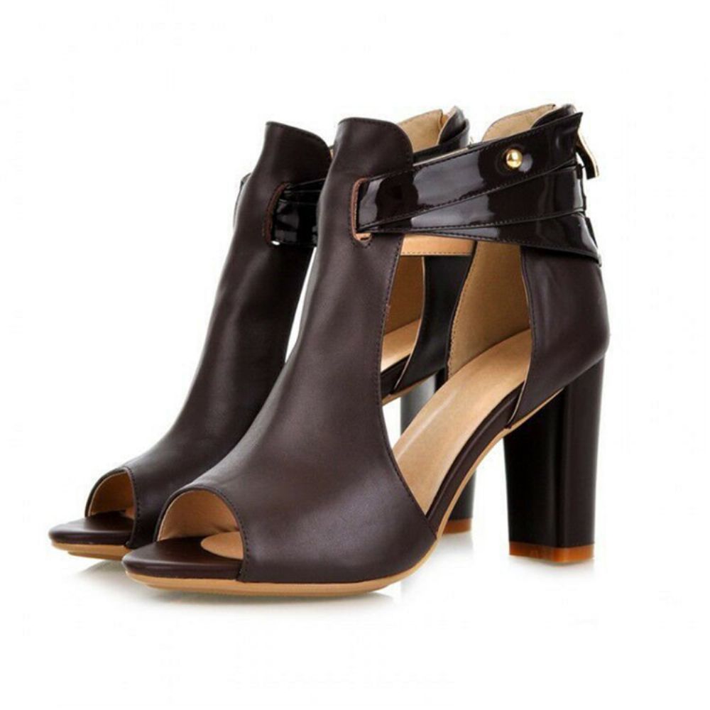 Chunky Heel Peep Toe Rits Western Dunne Schoenen Dames