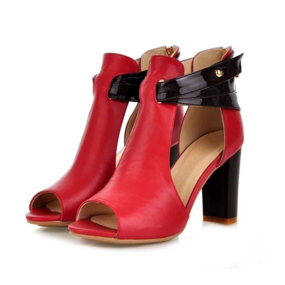 Chunky Heel Peep Toe Rits Western Dunne Schoenen Dames