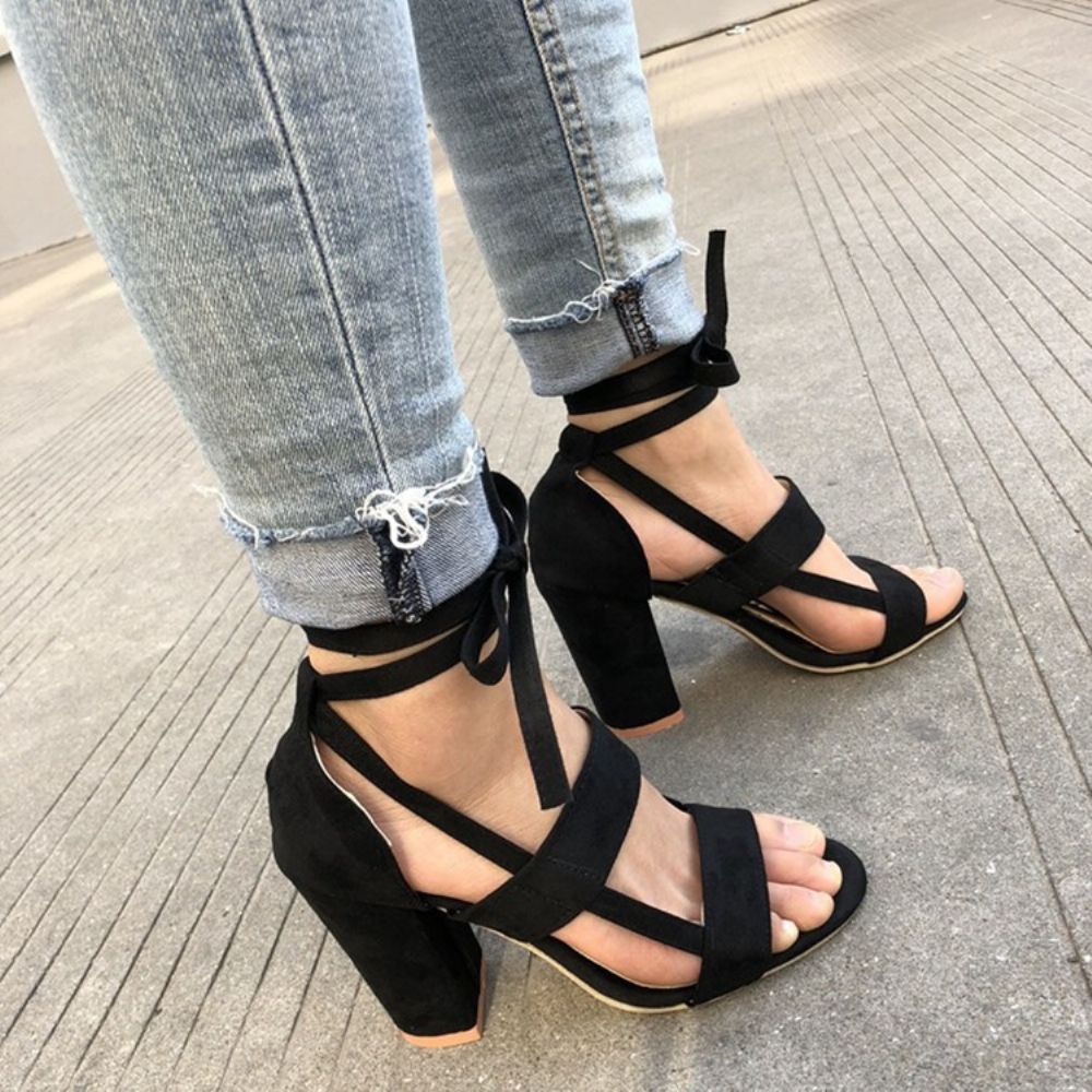 Hielbedekkende Peep-Toe Chunky Heel Effen Sandalen Dames