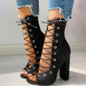 Peep Toe Chunky Heel Lace-Up Holle Sandalen