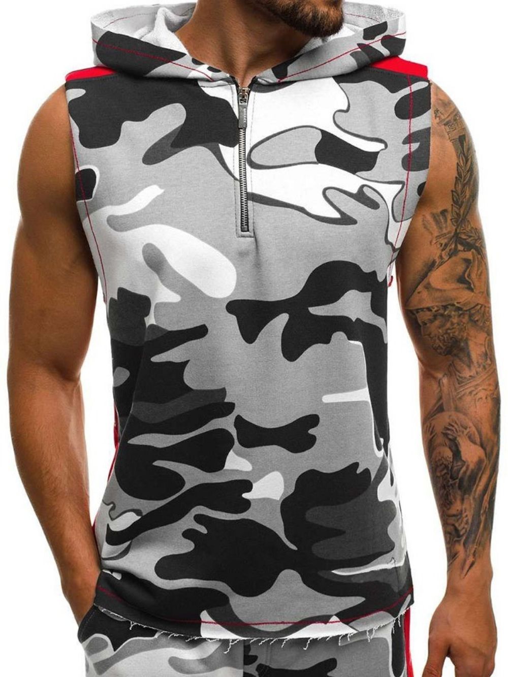 Camouflage Zomer Casual Herenvest Met Capuchon En Print