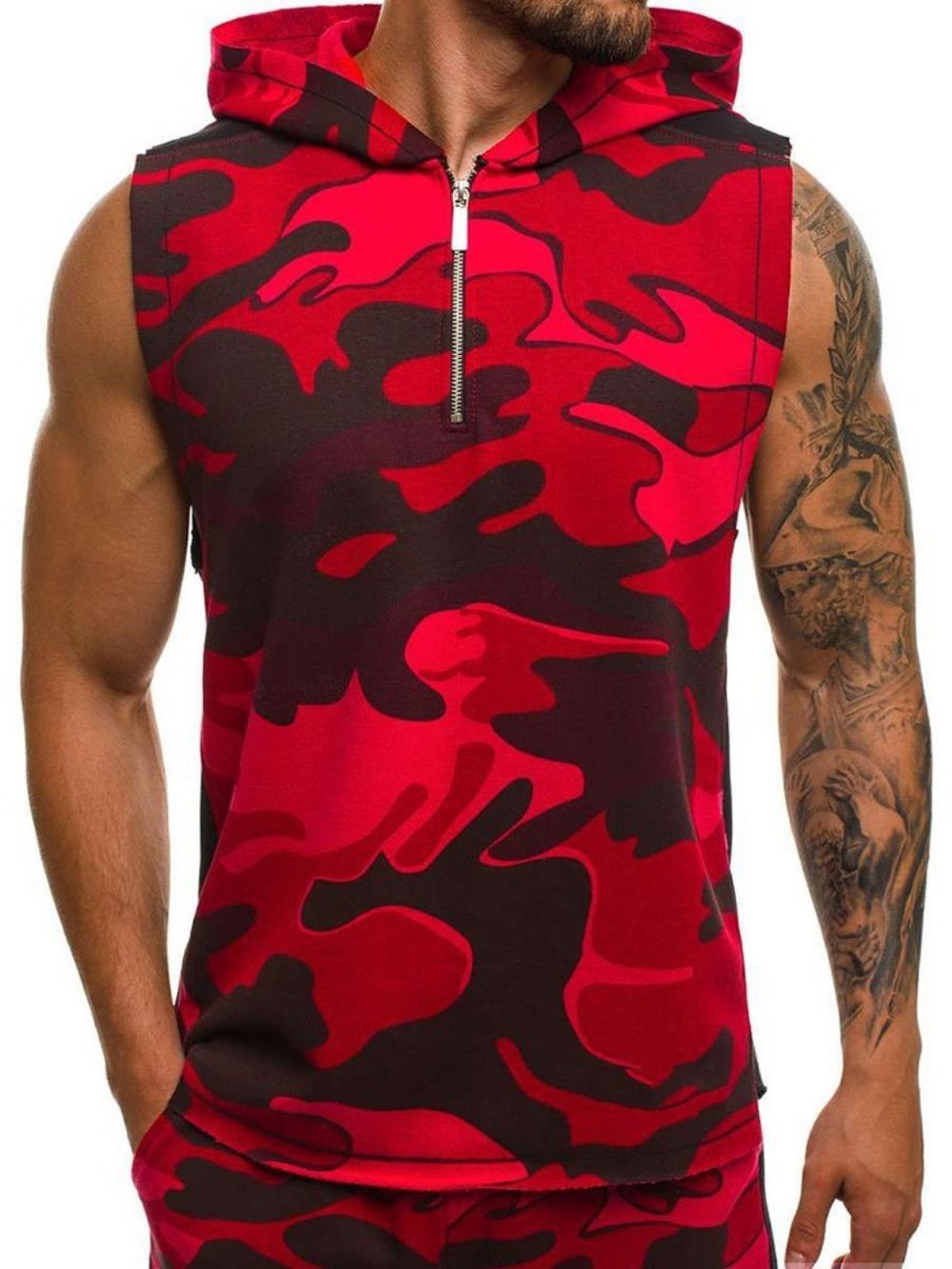 Camouflage Zomer Casual Herenvest Met Capuchon En Print