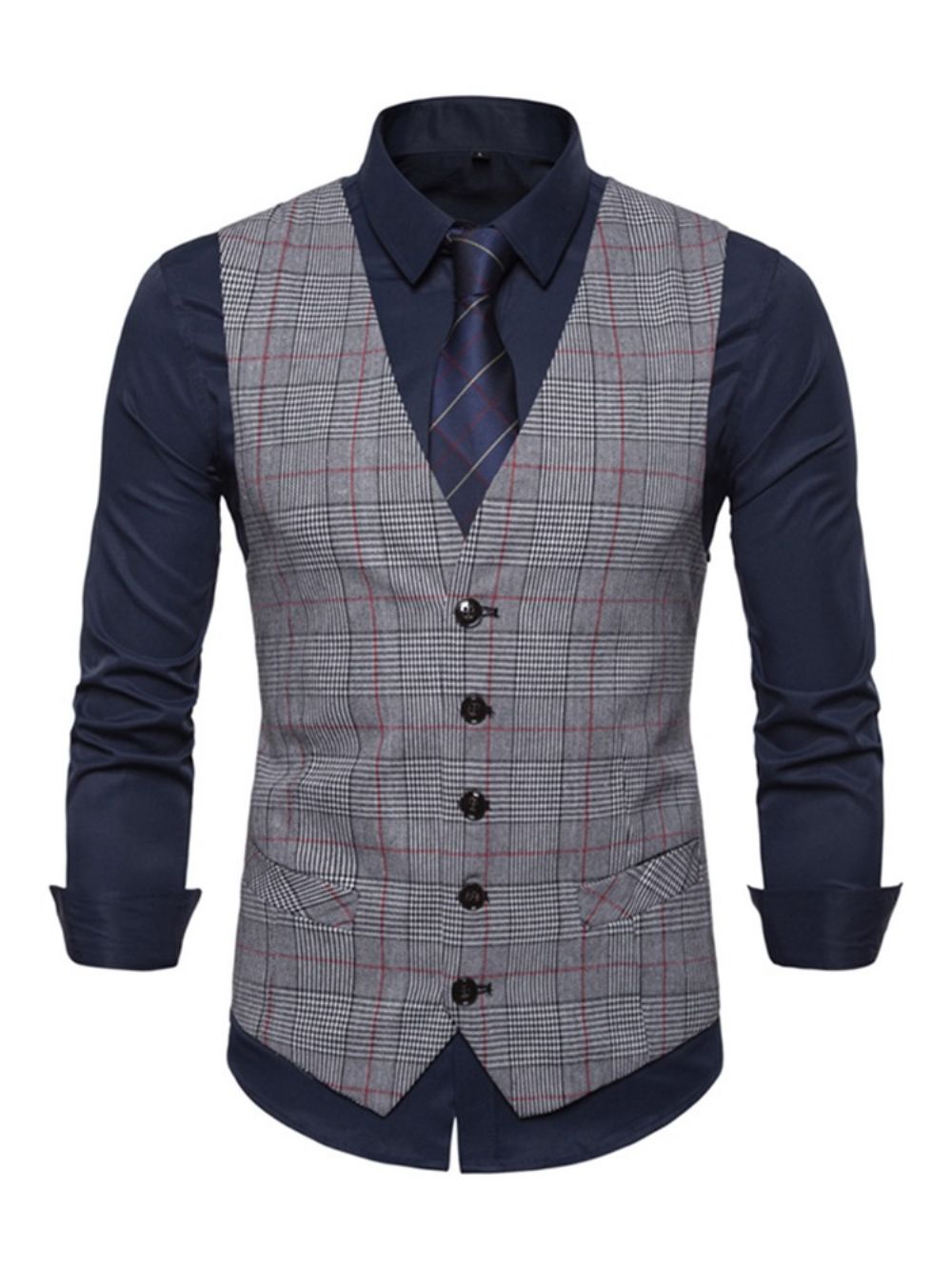 Geruite V-Hals Single-Breasted Casual Herenvest