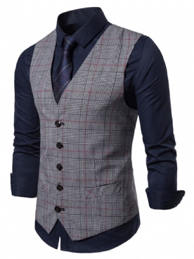 Geruite V-Hals Single-Breasted Casual Herenvest