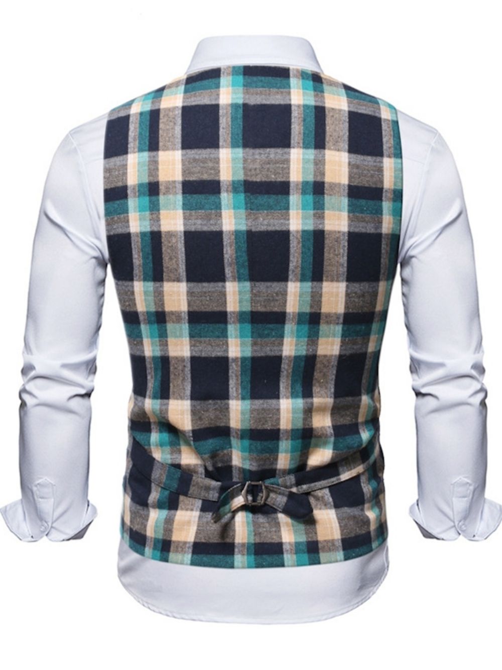 Geruite V-Hals Single-Breasted Ol-Gilet Met Knopen