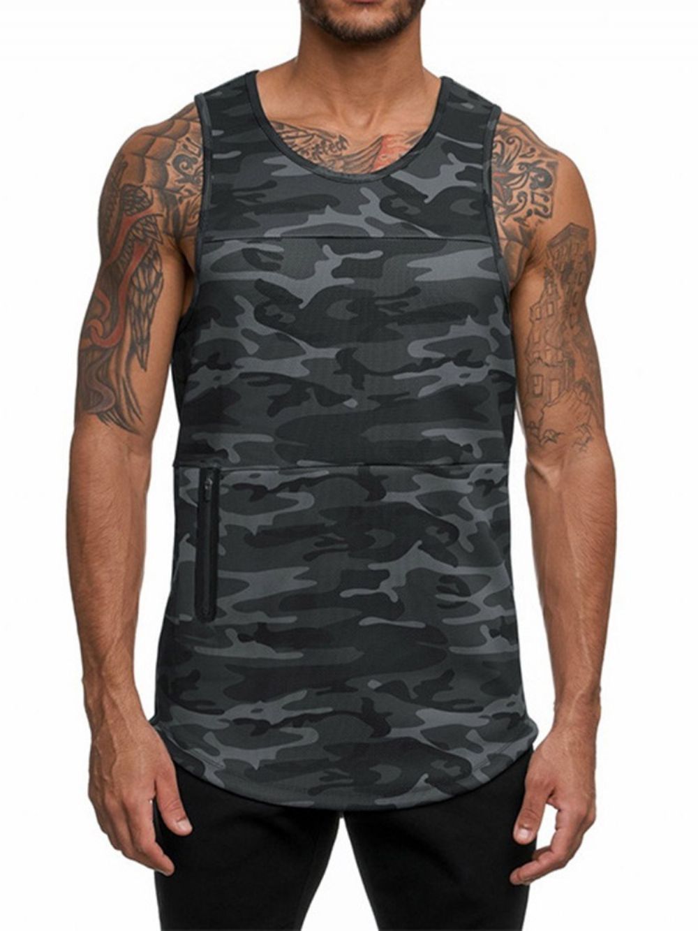 Slank Camouflage-Sportvest Heren Met Ronde Hals