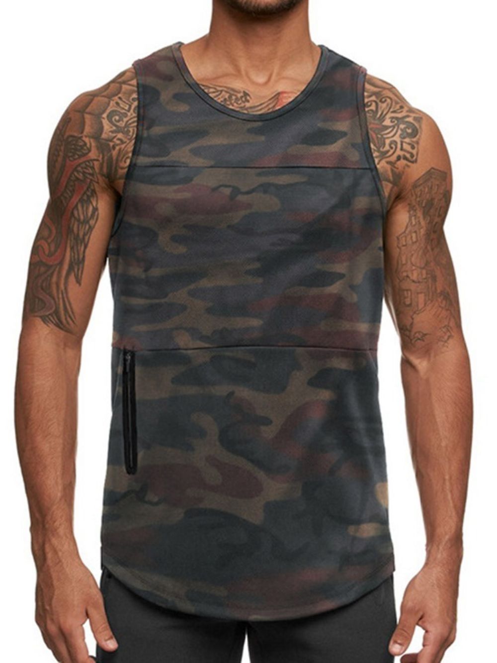 Slank Camouflage-Sportvest Heren Met Ronde Hals