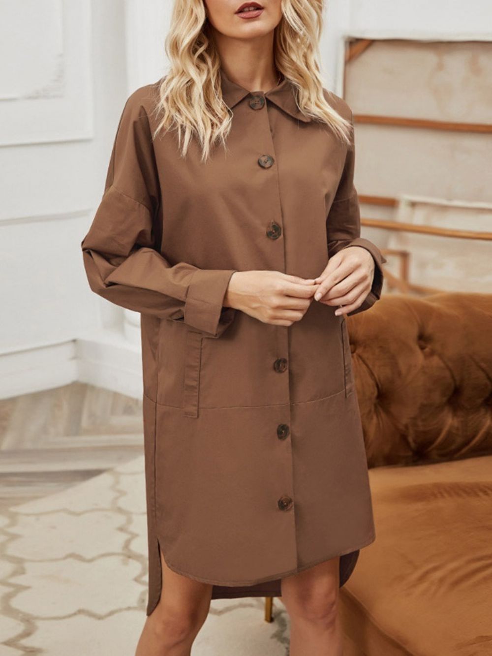 Lapel Single-Breasted Patchwork Western Herfst Trenchcoat Dames