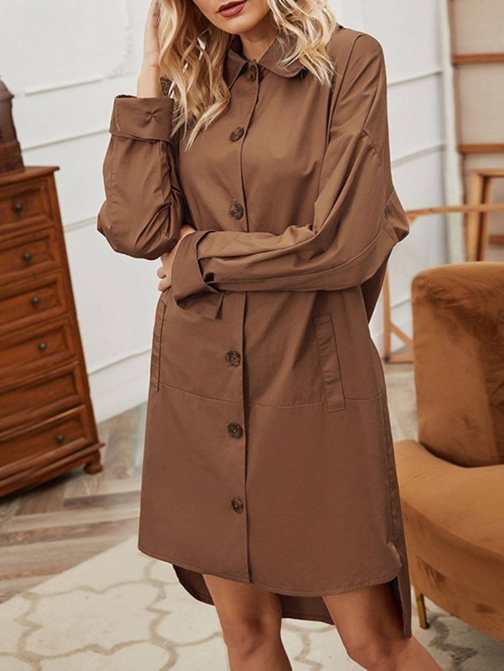 Lapel Single-Breasted Patchwork Western Herfst Trenchcoat Dames