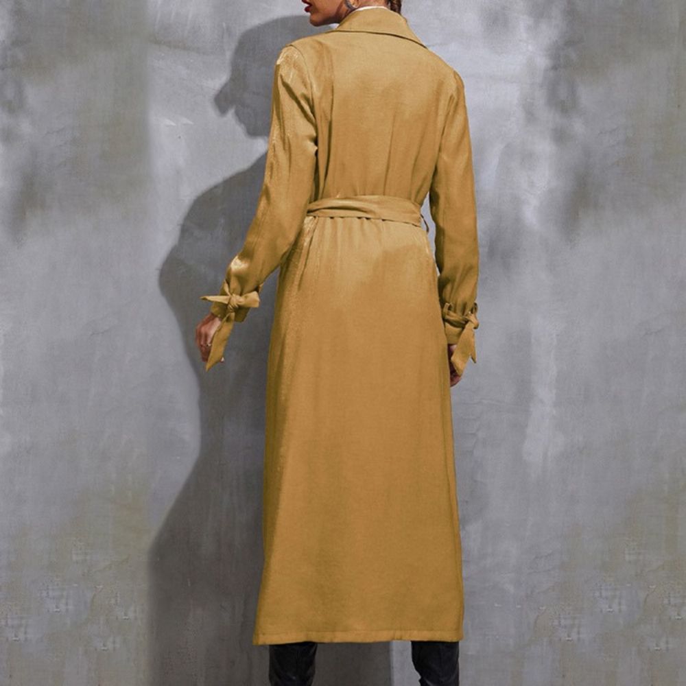 Western-Trenchcoat Met Dubbele Rij Knopen En Revers Lange Herfst