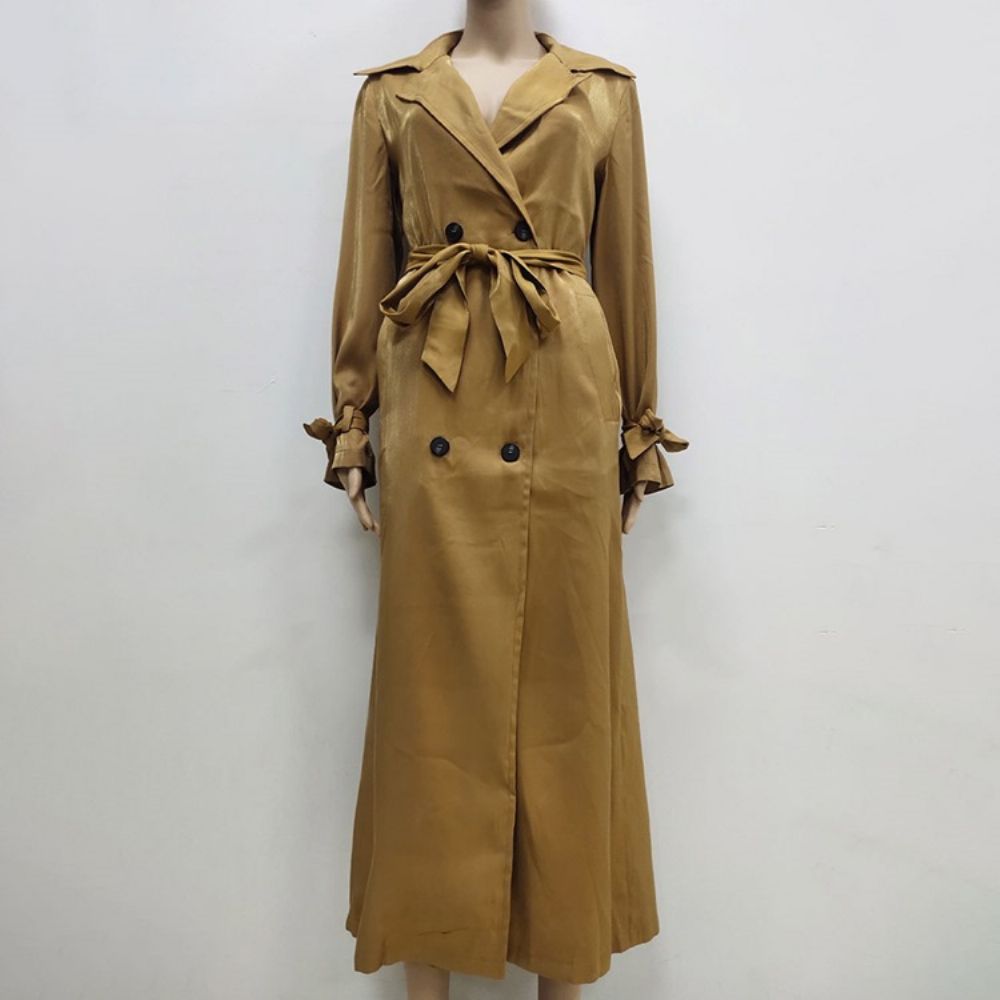 Western-Trenchcoat Met Dubbele Rij Knopen En Revers Lange Herfst