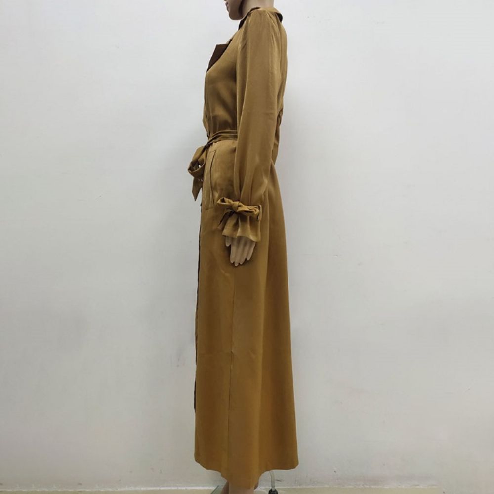 Western-Trenchcoat Met Dubbele Rij Knopen En Revers Lange Herfst