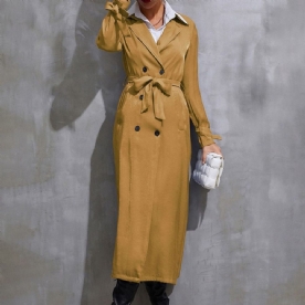 Western-Trenchcoat Met Dubbele Rij Knopen En Revers Lange Herfst