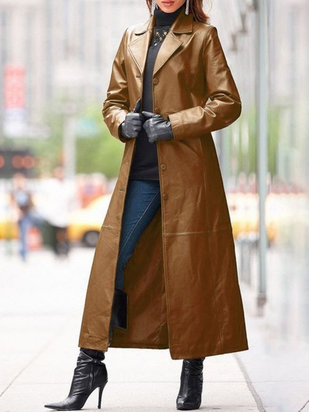 Western-Trenchcoat Met Enkele Rij Knopen En Revers En Lange Mouwen