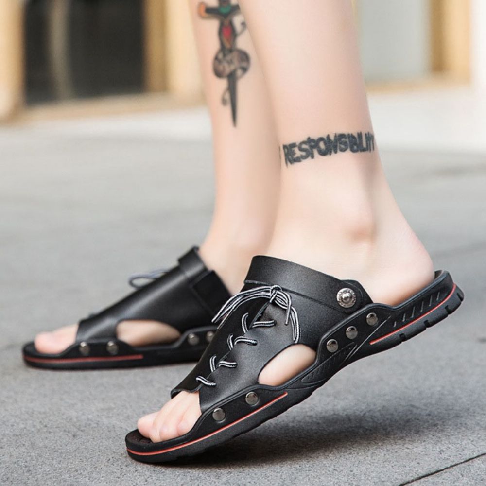 Eenvoudige Pu-Instapsandalen Heren