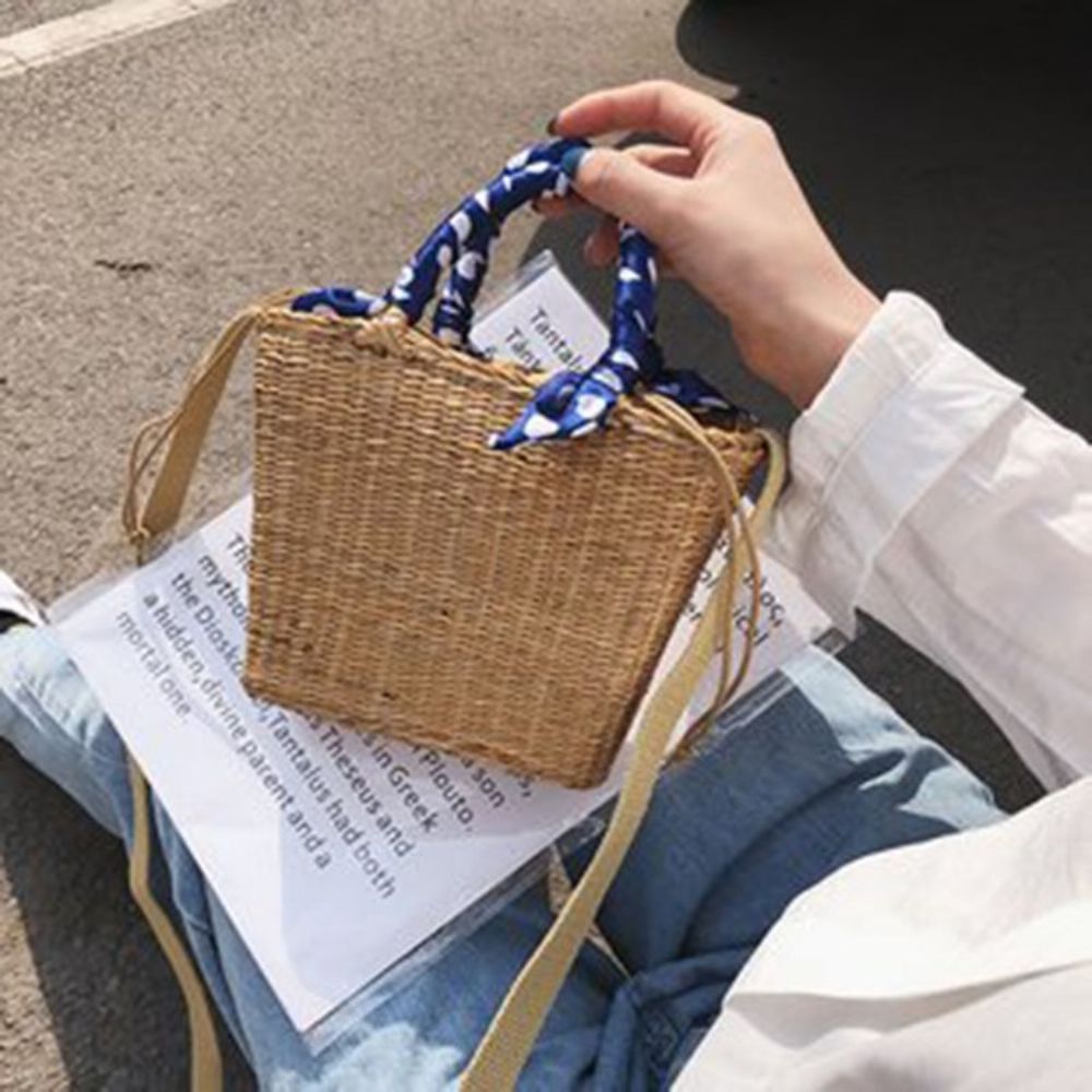 Effen Gras Gebreide Rechthoekige Handtassen