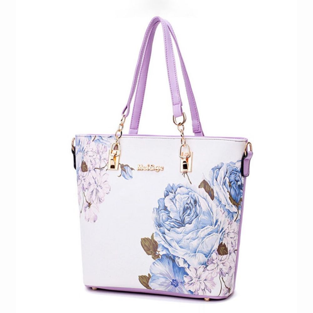 Tassenset Met Pu-Print En Bloemen