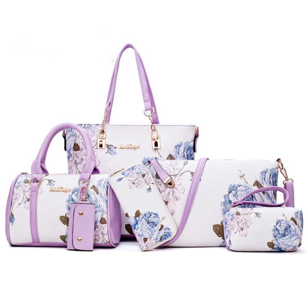 Tassenset Met Pu-Print En Bloemen