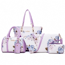 Tassenset Met Pu-Print En Bloemen