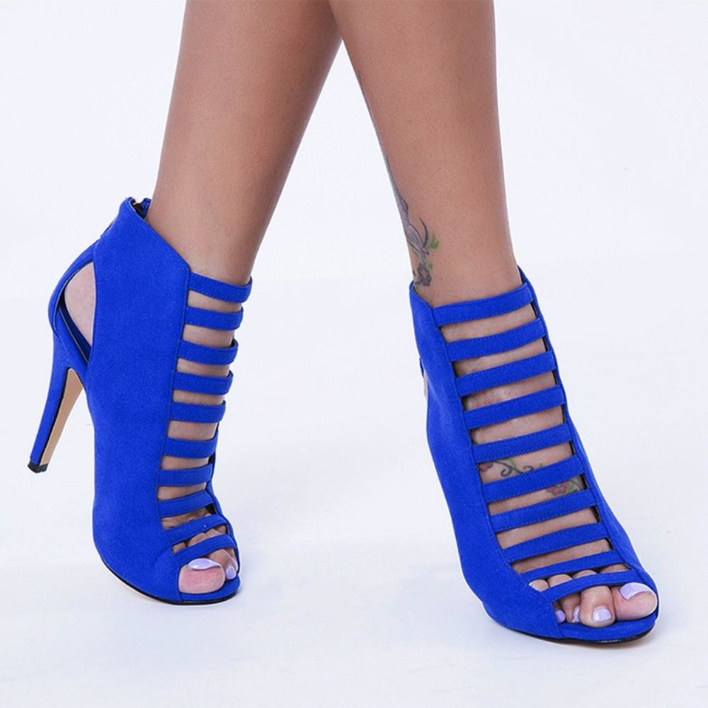 Blauwe Peep Toe Bakc Stiletto Sandalen Met Rits