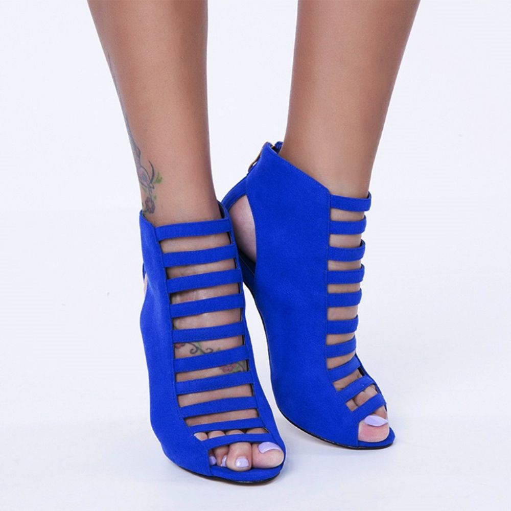 Blauwe Peep Toe Bakc Stiletto Sandalen Met Rits