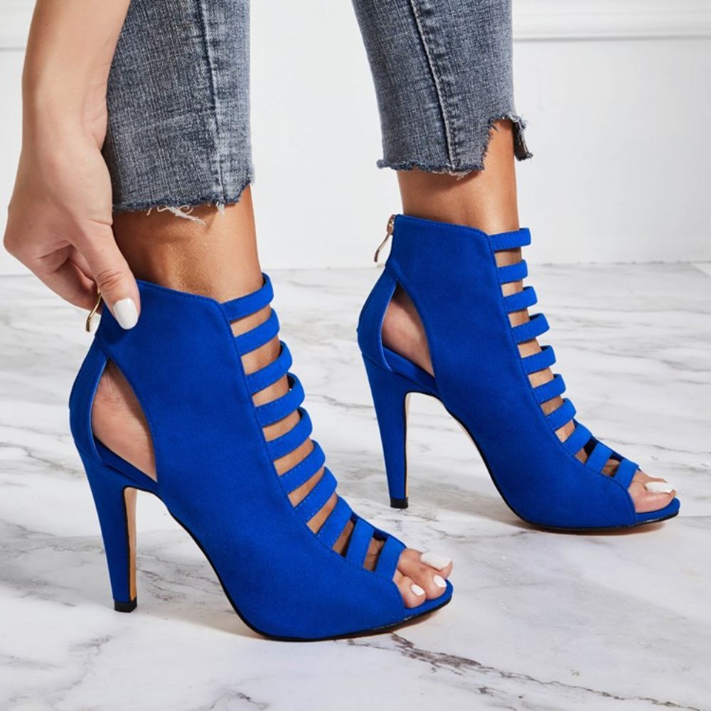 Blauwe Peep Toe Bakc Stiletto Sandalen Met Rits