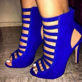 Blauwe Peep Toe Bakc Stiletto Sandalen Met Rits