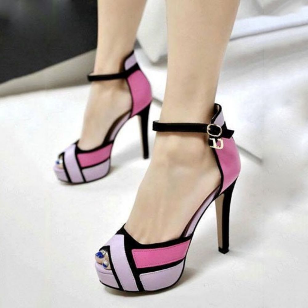 Chique Contrastkleurige Peeptoe Stiletto Sandalen