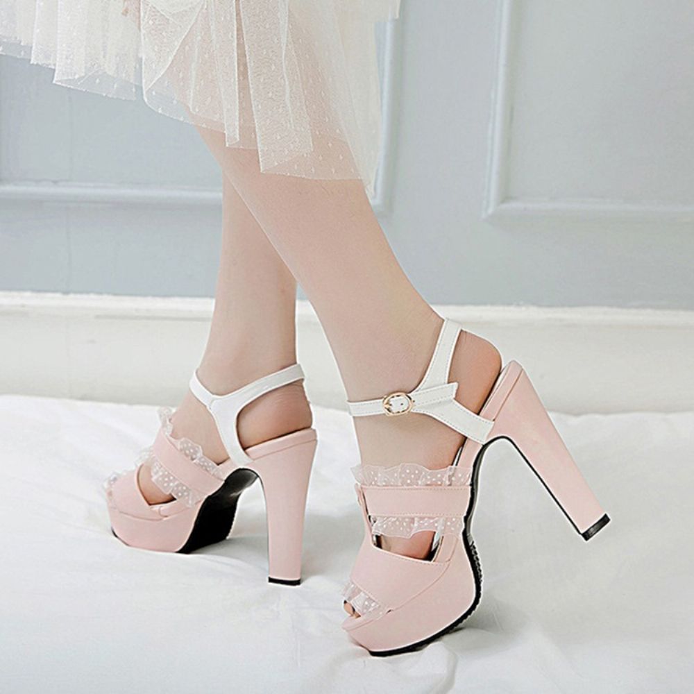 Gesp Peep Toe Chunky Heel Hollow Sandalen