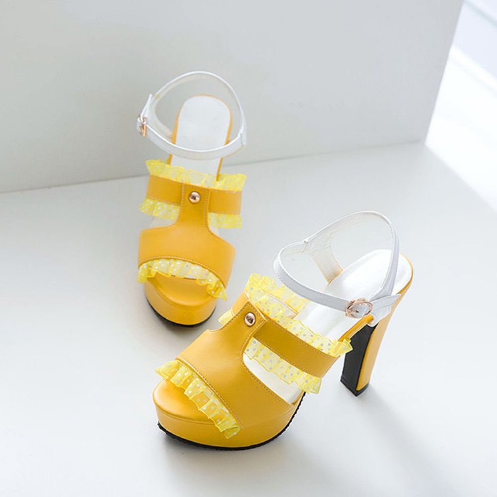 Gesp Peep Toe Chunky Heel Hollow Sandalen