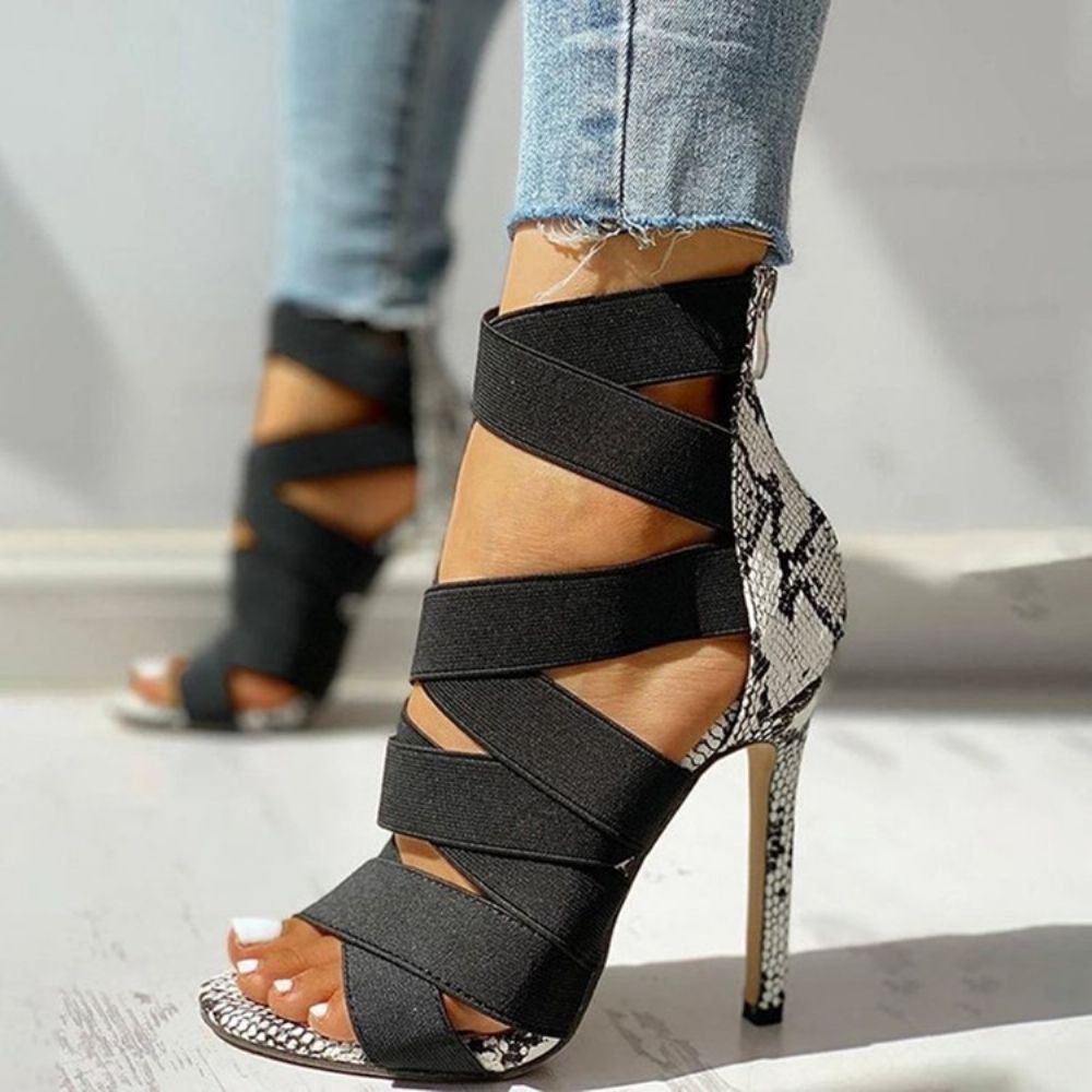 Naaldhak Peep Toe Rits Patchwork Sandalen