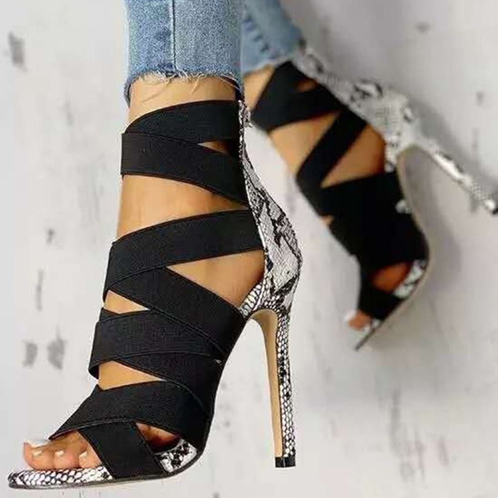 Naaldhak Peep Toe Rits Patchwork Sandalen