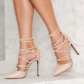 Nude Stiletto Sandalen Met Puntneus