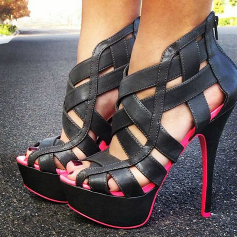 Peep Toe Rits Platform Stiletto Sandalen