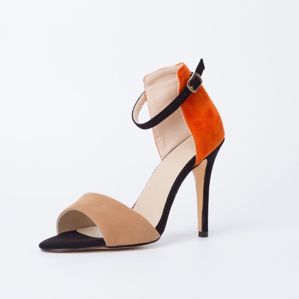 Sling Back Patchwork Oranje Stiletto Sandalen